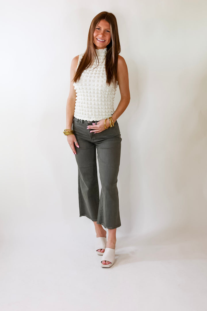 Daring Stares Mock Neck Bubble Tank Top in Ivory - Giddy Up Glamour Boutique