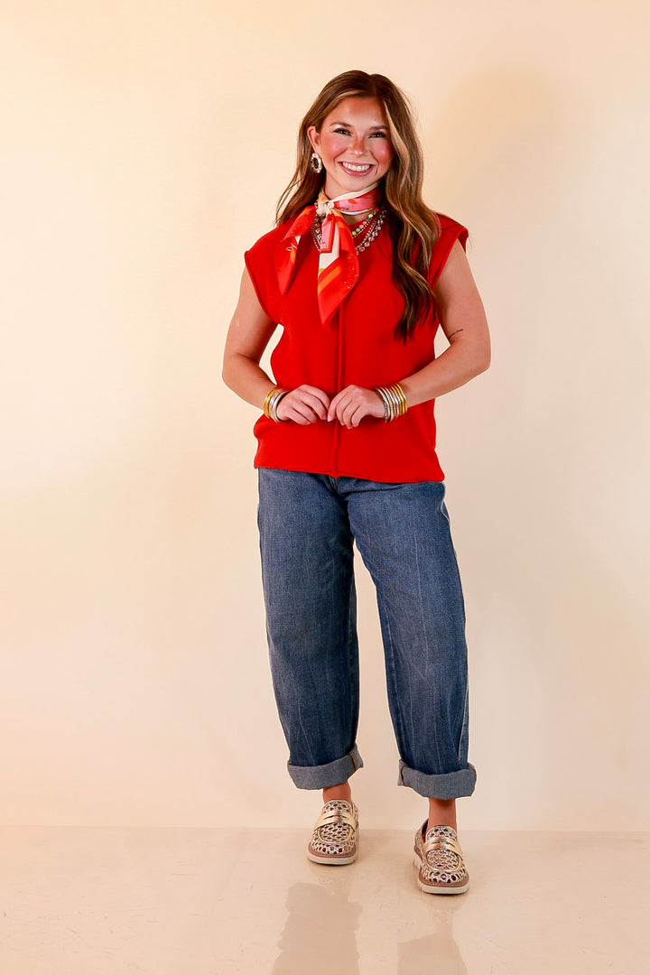 Always a Favorite Crew Neck Front Seam Sweater Knit Top in Red