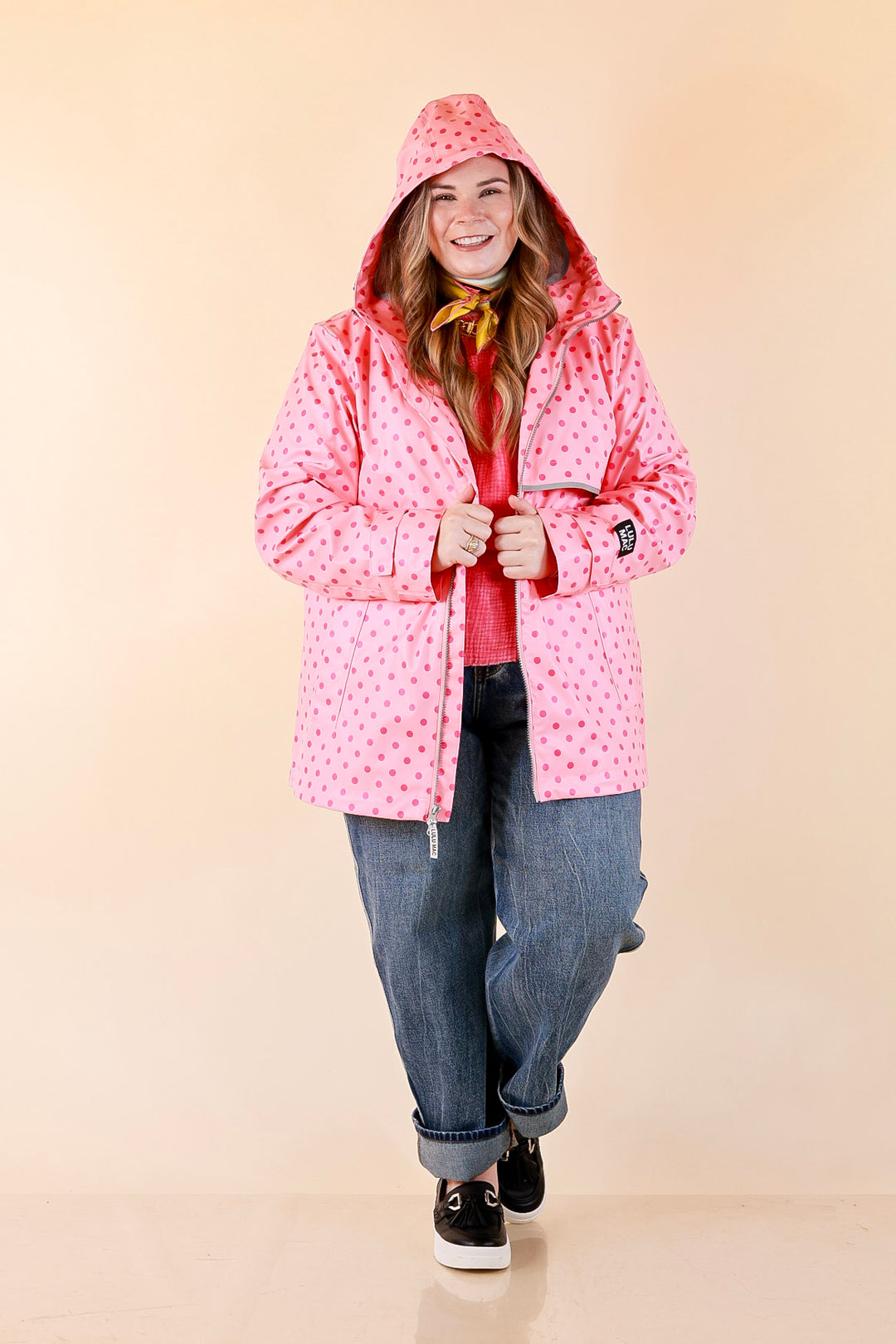 Lulu Mac | Chic Forecast Polka Dot Hooded Rain Jacket in Pink