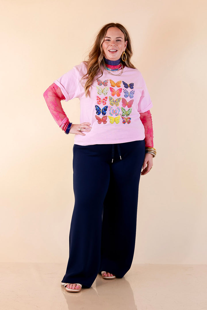 Butterfly Season Multi Print Butterflies Short Sleeve Graphic Tee in Light Pink