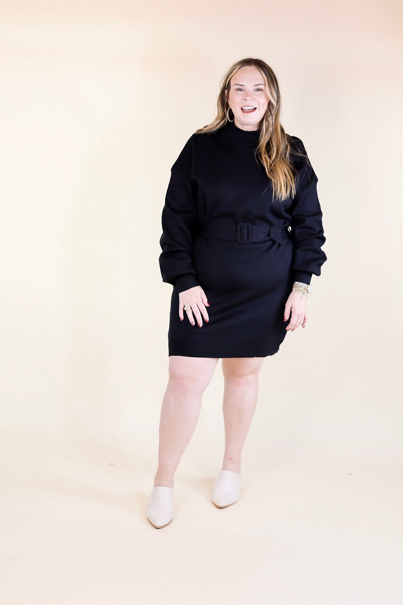 Luxurious Life Sweater Dress with Belt in Black