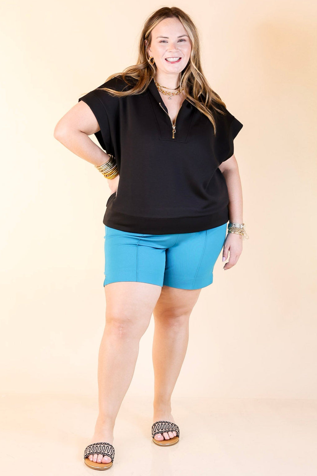 Top Priority Half Zip Collared Scuba Top in Black