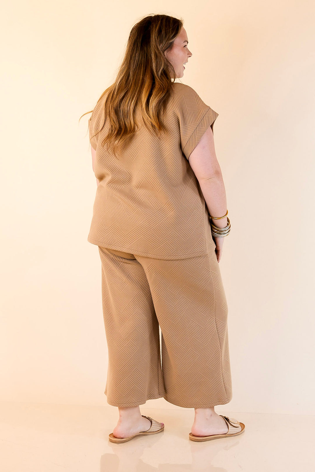 Glamour on the Go Textured Wide Leg Pant in Tan