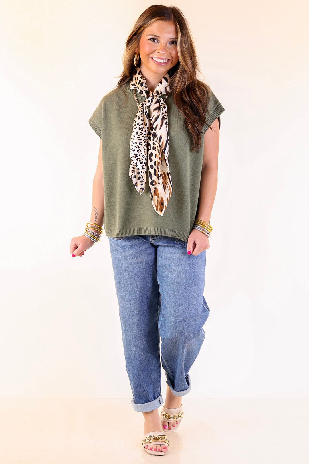 Effortlessly Yours Short Sleeve Crew Neck Sweater in Light Olive Green