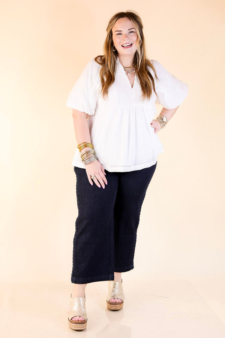 Crush on Classic Flowy Blouse with Smocked Yoke in White