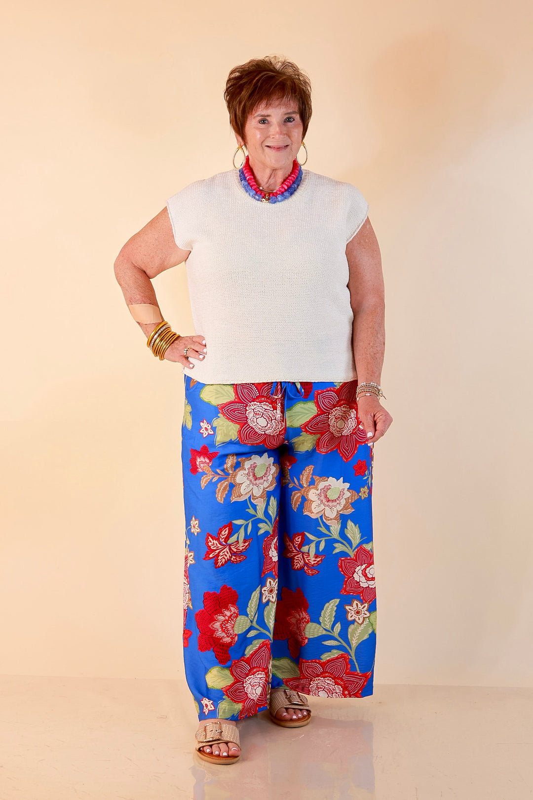 Fresh Picked Floral Print Wide Leg Pants in Blue