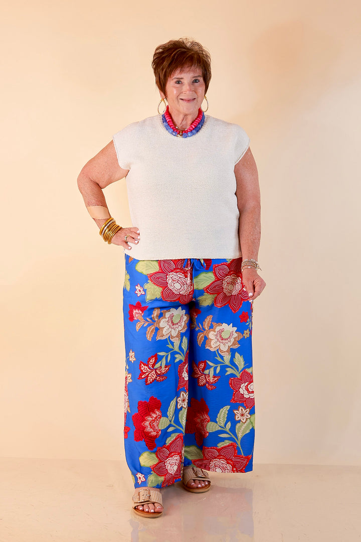 Fresh Picked Floral Print Wide Leg Pants in Blue