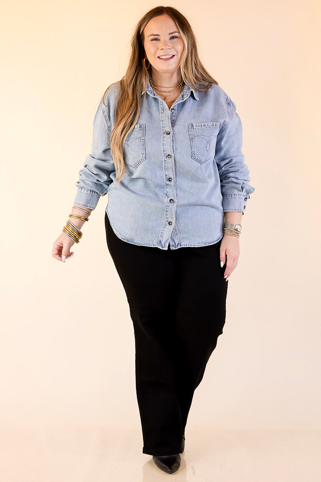 Judy Blue | True Essential Denim Button Up Shirt in Medium Wash