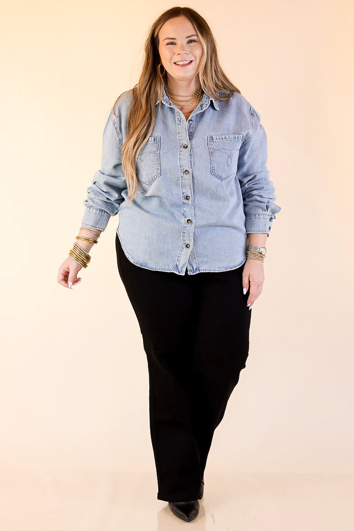 Judy Blue | True Essential Denim Button Up Shirt in Medium Wash