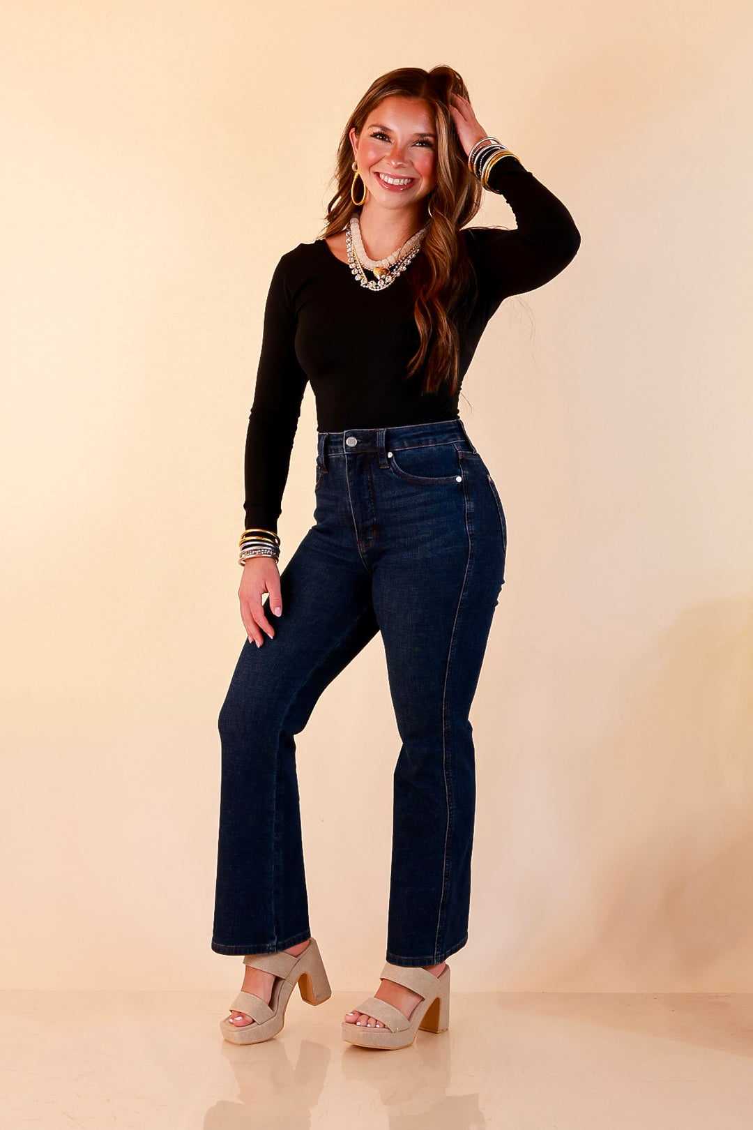 Judy Blue | Kick it Classic Tummy Control Cropped Kick Flare Jean in Dark Rustic Indigo Wash