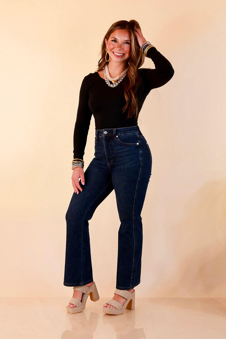 Judy Blue | Kick it Classic Tummy Control Cropped Kick Flare Jean in Dark Rustic Indigo Wash
