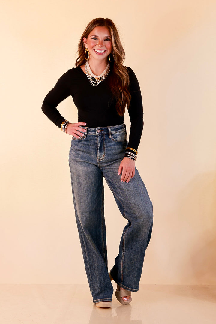 Judy Blue | Blue Jean State of Mind Baggy Vintage Wide Straight Leg Wilhelmina Jeans in Medium Vintage Wash