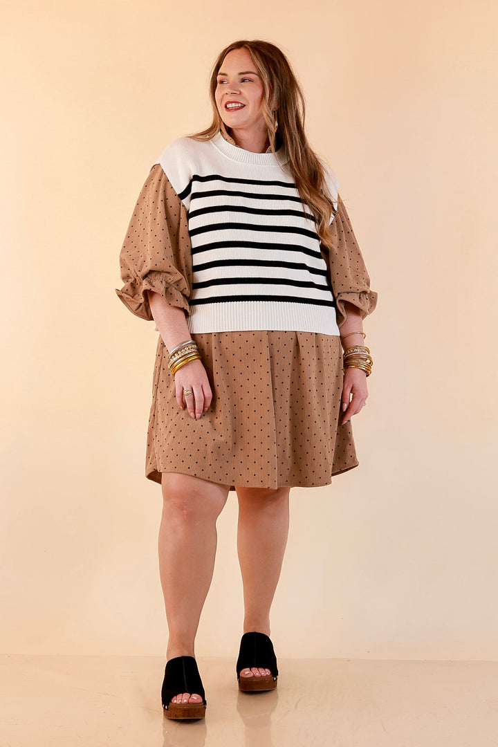 Stripe Things Up Drop Shoulder Knit Sweater in White with Black Stripes