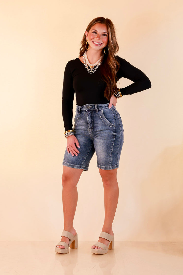 L&amp;B | Meet Me in Cheyenne Bermuda Denim Shorts in Medium Stone Wash