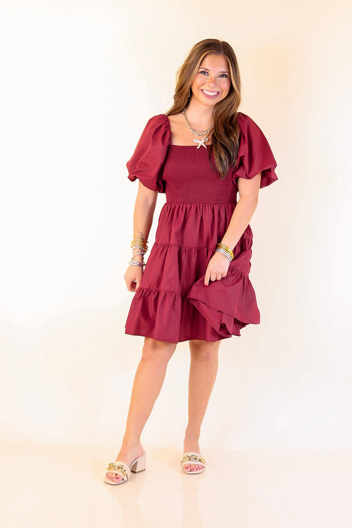 Trust Me Balloon Sleeve Dress in Maroon