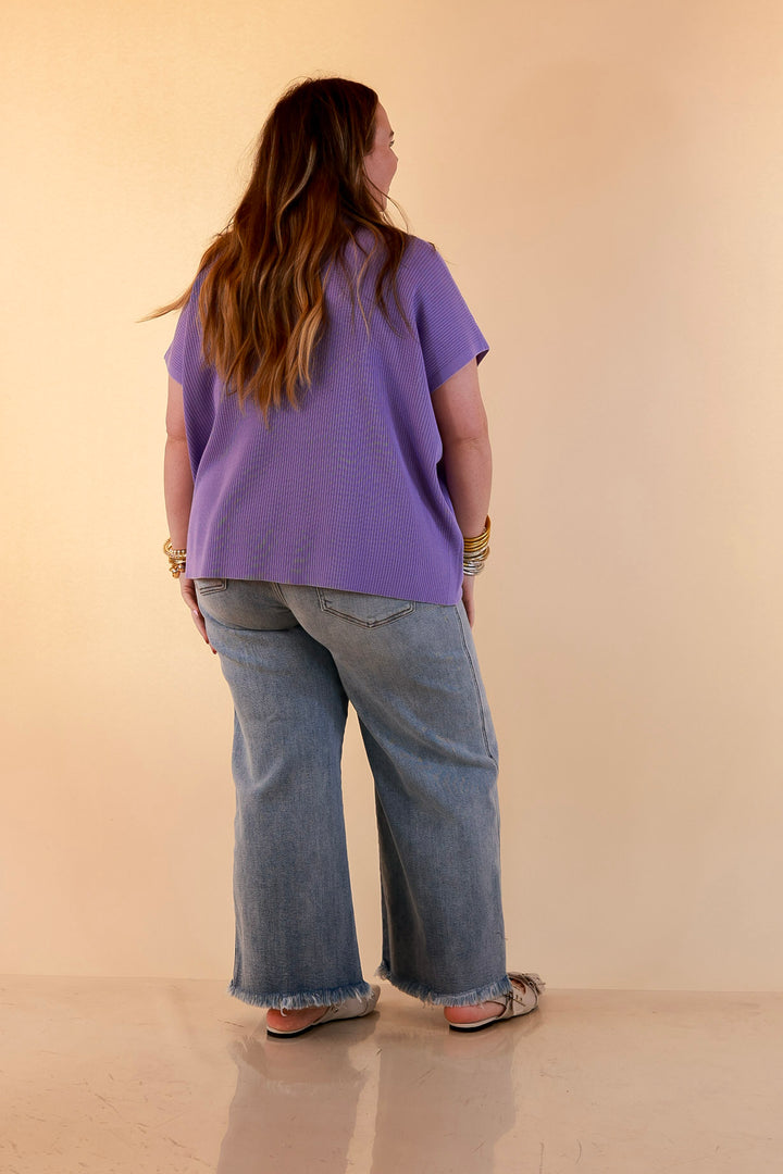 Always in Style Short Sleeve Mock Neck Top in Lavender Purple