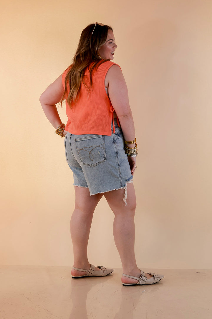 Tie it Together Sleeveless Linen Tank Top with Side Tie Detail in Coral Orange