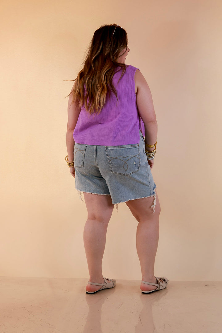 Tie it Together Sleeveless Linen Tank Top with Side Tie Detail in Lavender Purple