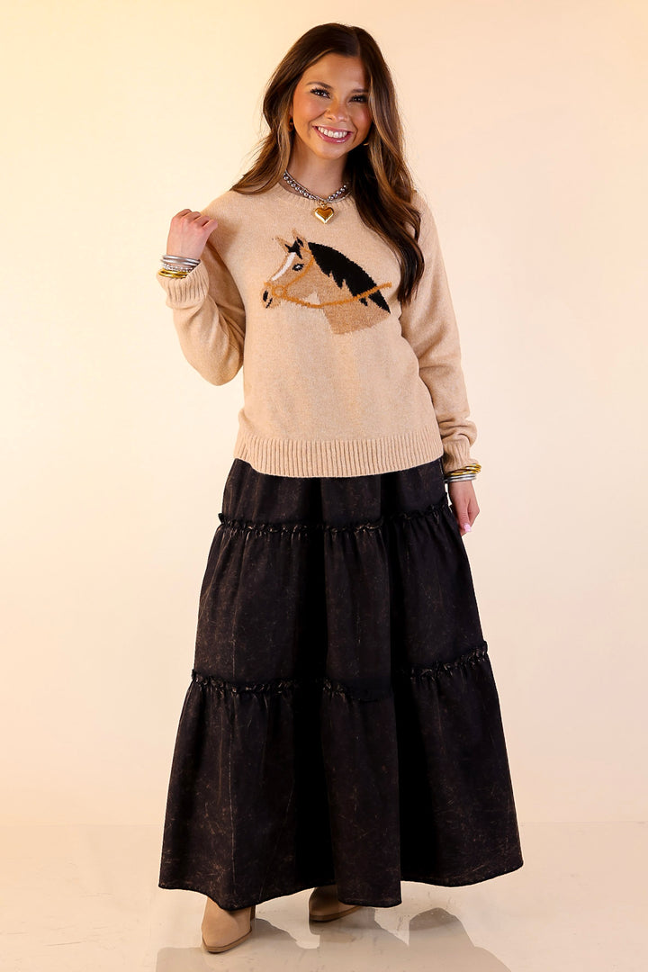 Simply Southern | Finest Touch Crewneck Sweater with Horse in Brown