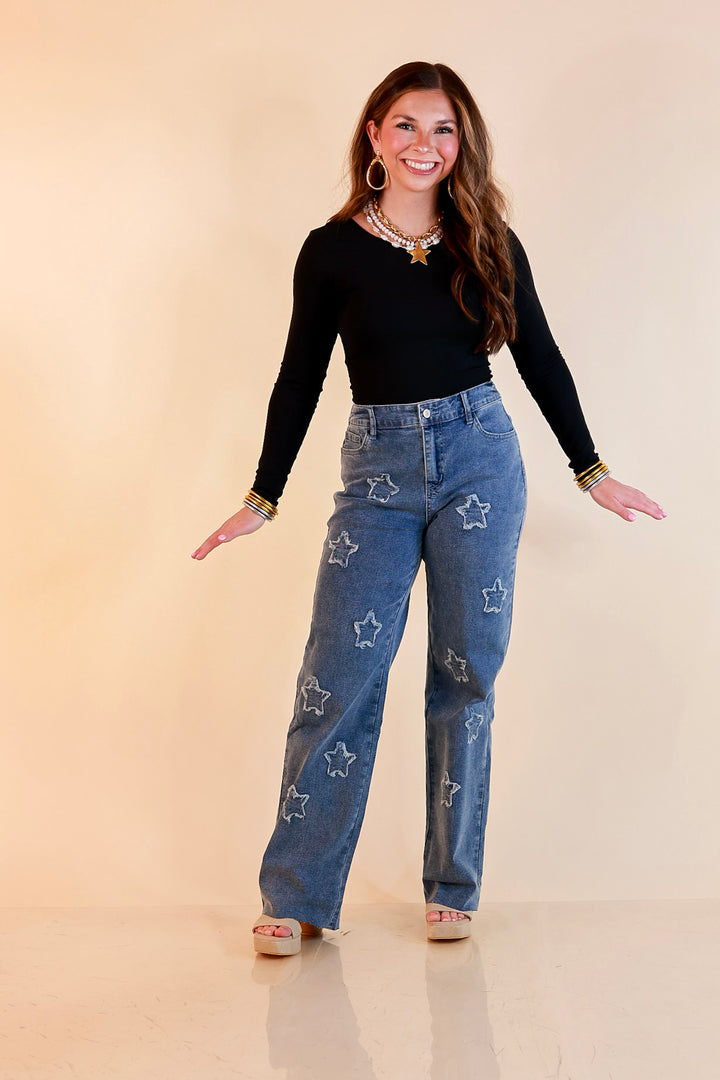 Simply Southern | Star of the Show Straight Leg Denim Jeans with Star Patch Detailing in Medium Wash