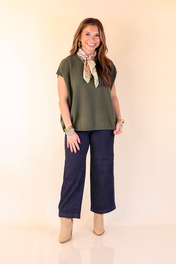 Effortlessly Yours Short Sleeve Crew Neck Sweater in Dark Olive Green