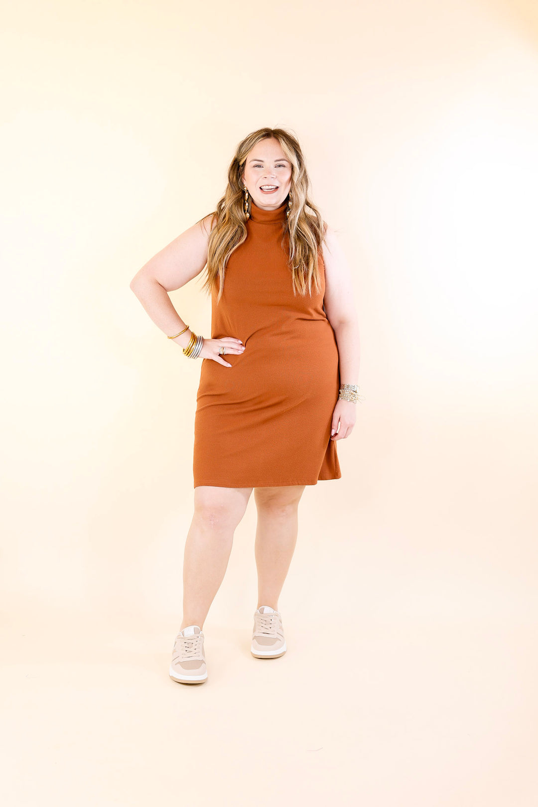 burnt orange sweater dress Rust Orange Tank Sweater Dress with Turtle Neck – Giddy Up Glamour Boutique