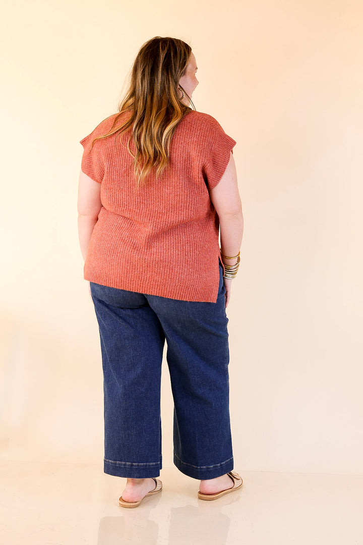 Fall For You Textured V-Neck Oversized Knit Sweater Vest Top in Rust Orange