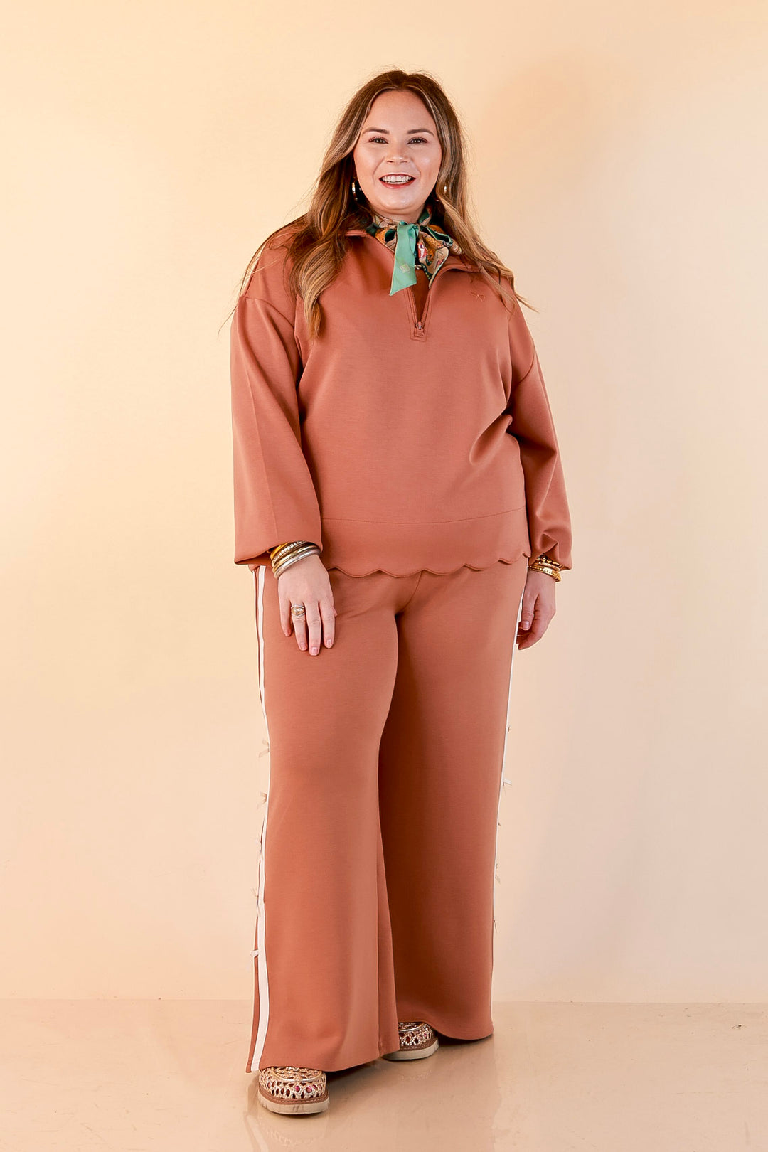 Simply Southern | Modern Staple Half Zip Pullover with Scalloped Edge in Mocha Brown