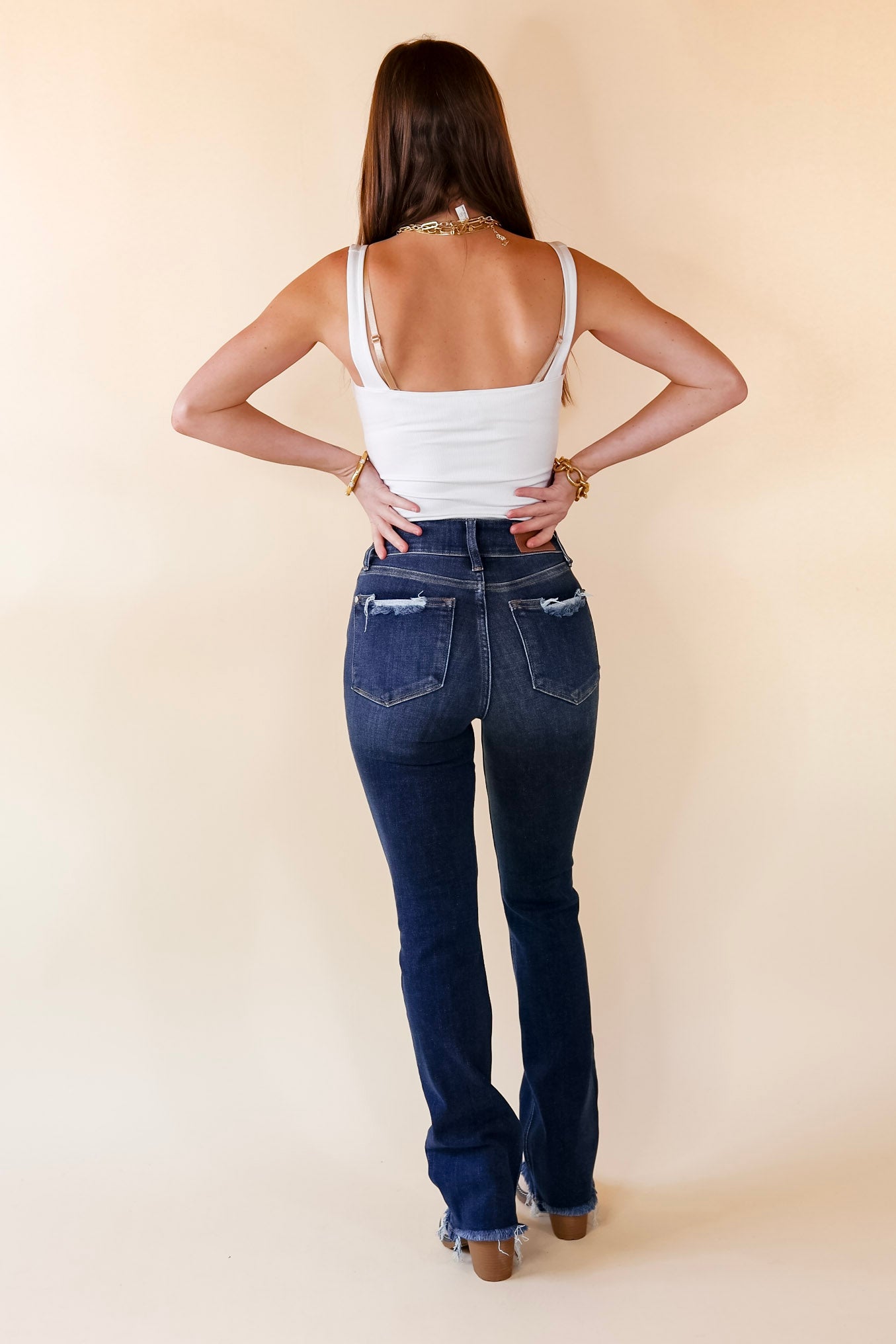 Judy Blue | A New Me Double Button Bootcut Jeans in Dark Wash - Giddy Up Glamour Boutique