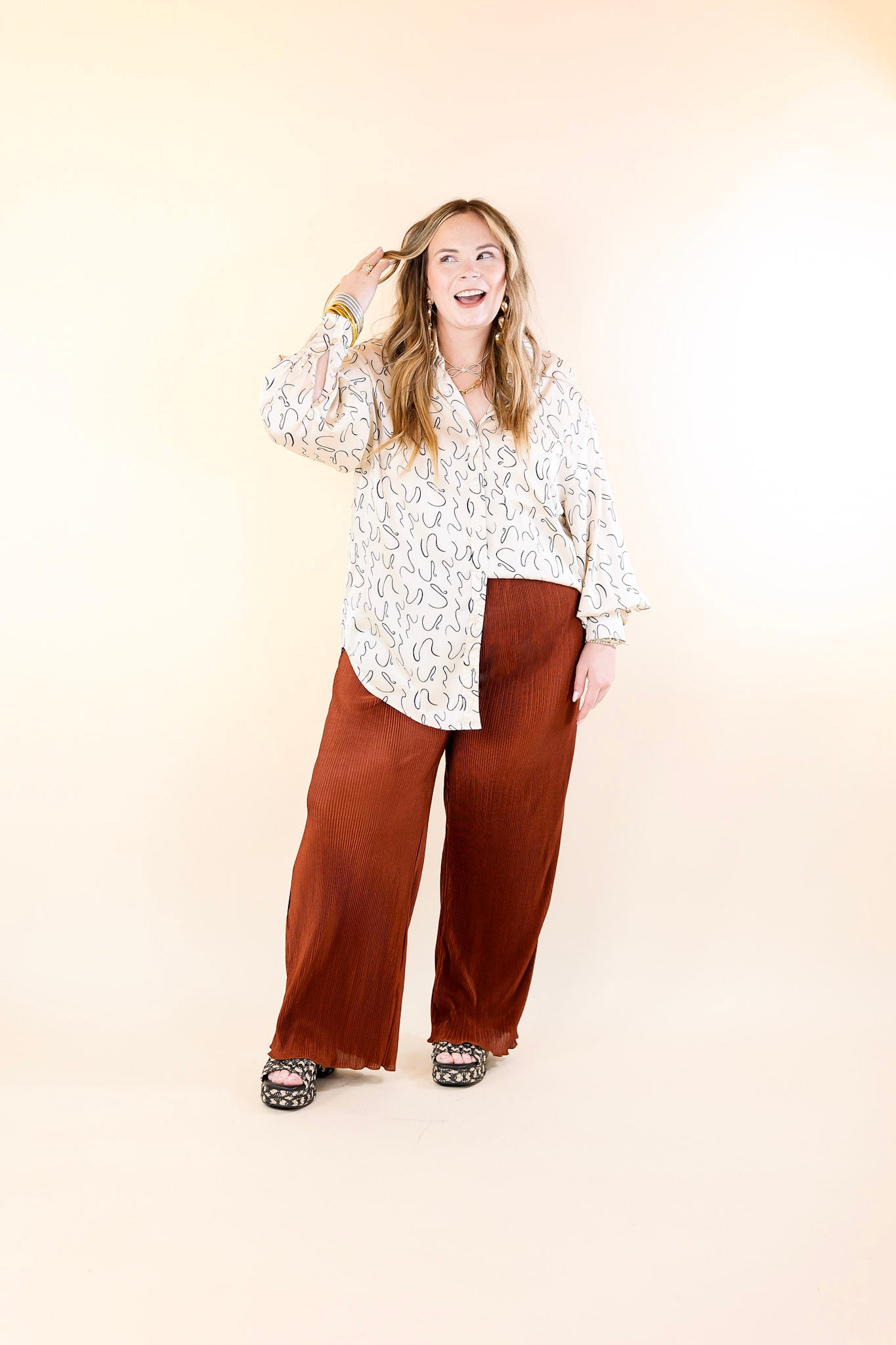 What You Admire Plissé Drawstring Pants in Rust Brown