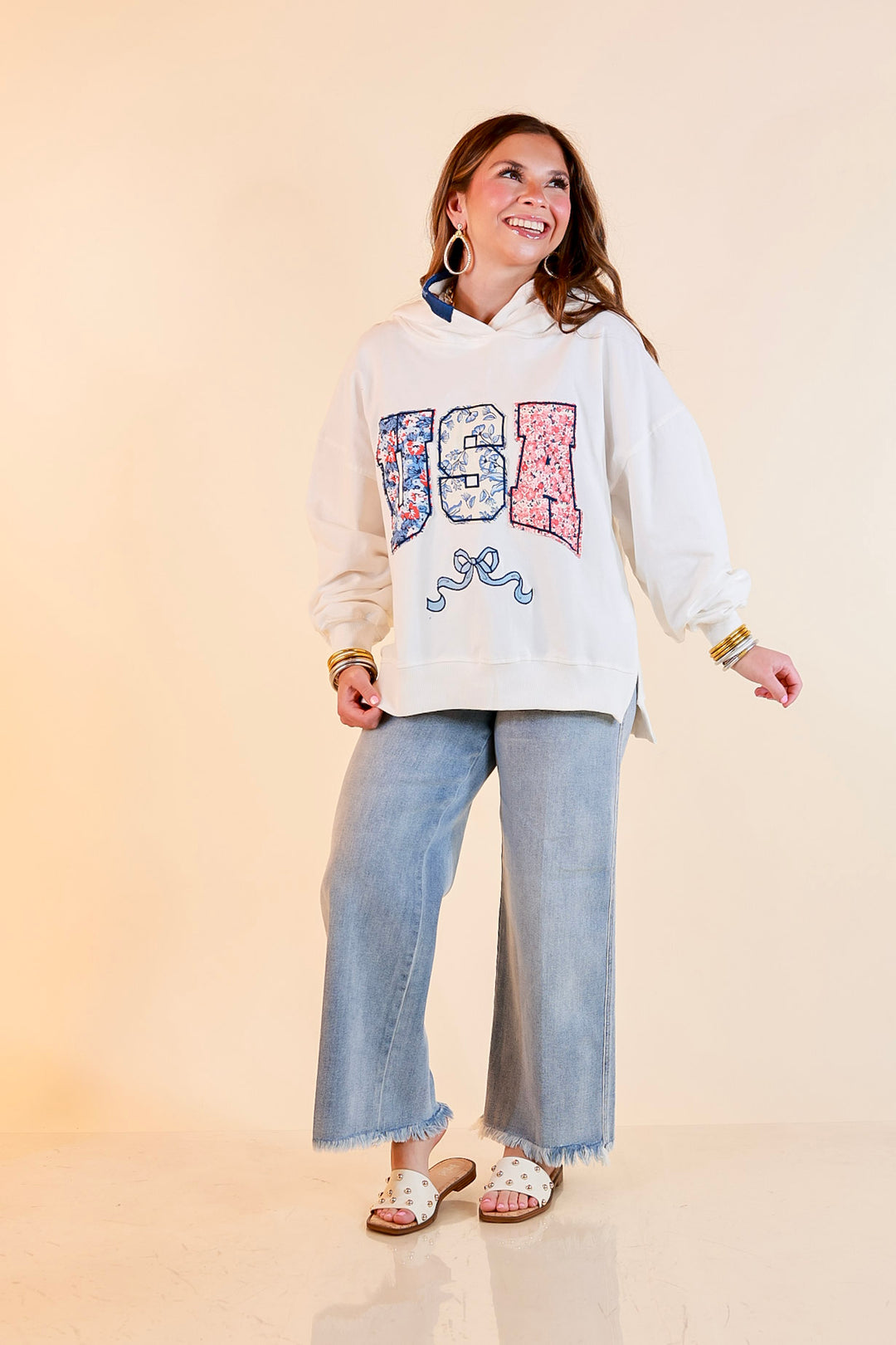 Simply Southern | Soft Statement USA Floral Print Long Sleeve Hoodie Sweatshirt in Ivory
