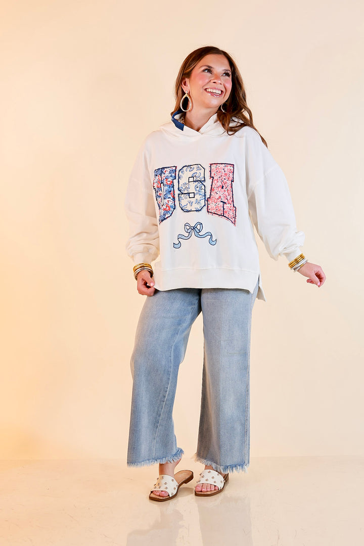 Simply Southern | Soft Statement USA Floral Print Long Sleeve Hoodie Sweatshirt in Ivory