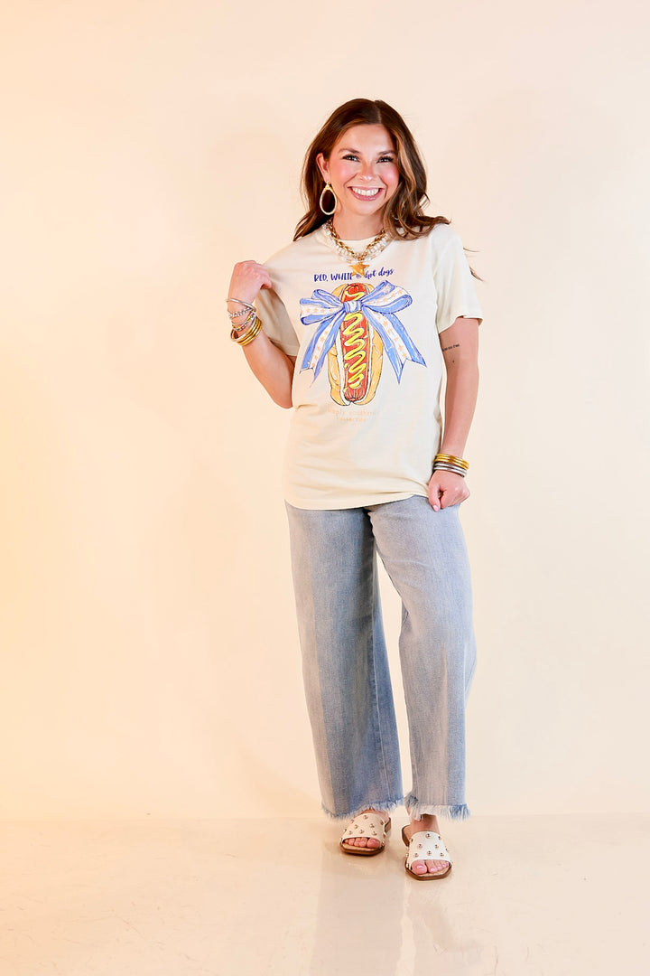 Simply Southern | Star Spangled Snack Graphic T-Shirt with Hot Dog Bow Design in Ivory