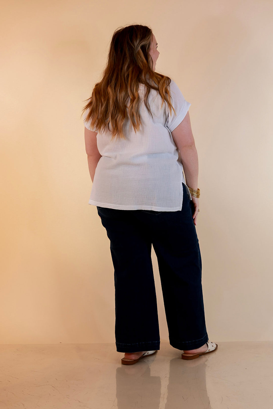 Judy Blue | Chic in Motion Ankle Length Cropped Wide Leg Trouser Denim Jeans in Dark Wash