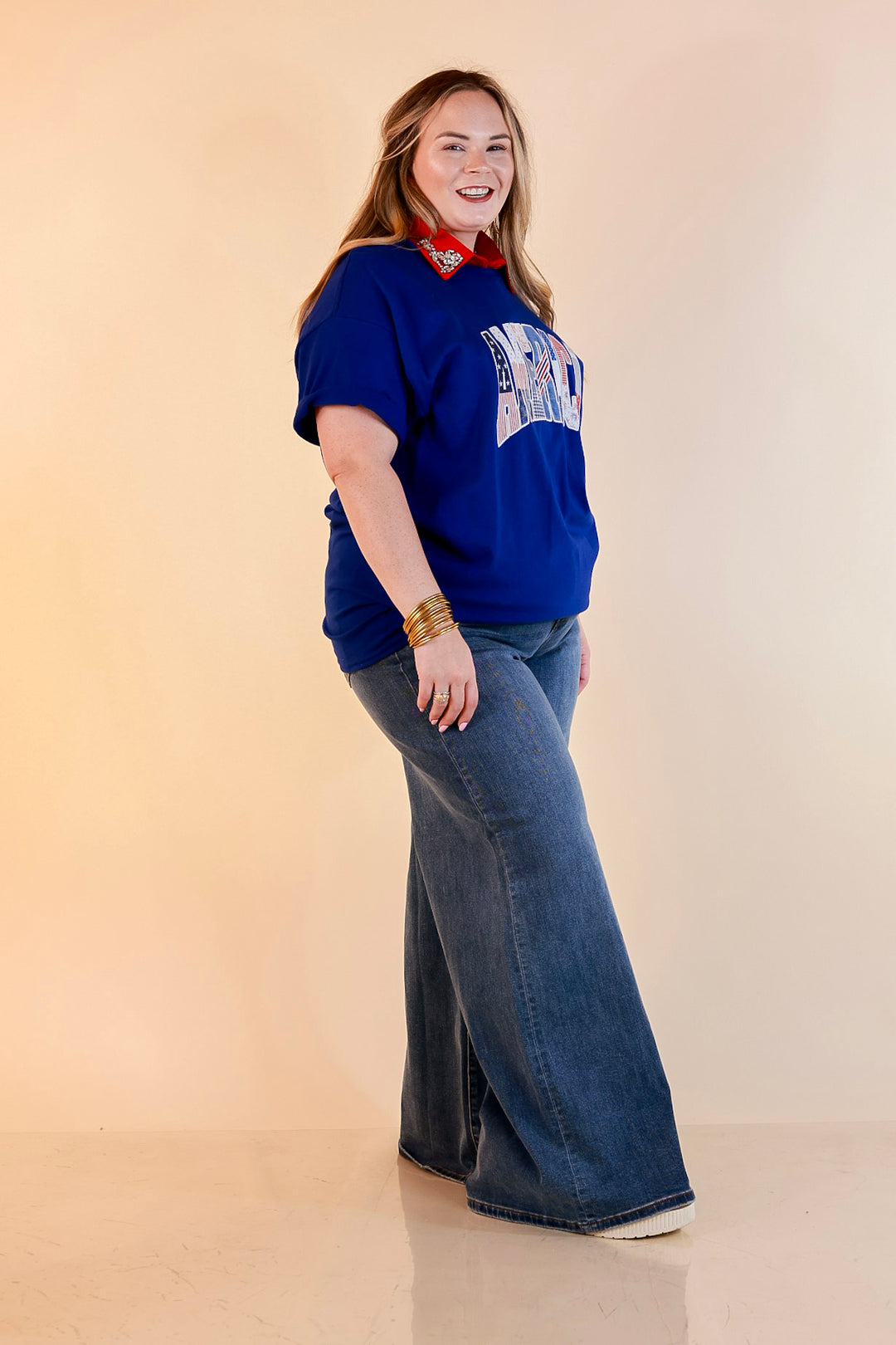 Patchwork Patriot America Patchwork Short Sleeve Graphic Tee in Royal Blue