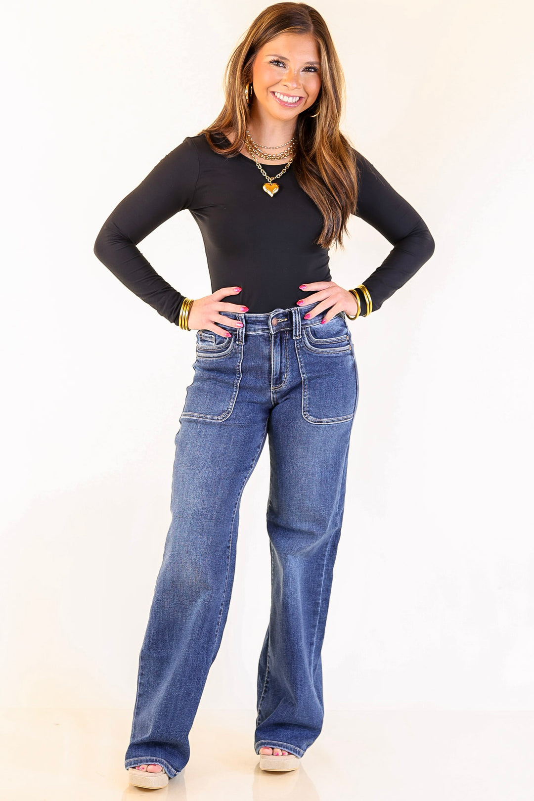 Judy Blue | Polished Path 90's Straight Leg Denim Jeans with Front Patch Pocket in Medium Wash