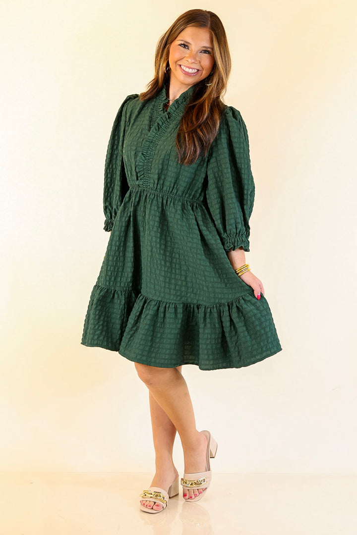 Call Me Captivating Dress with Smocked Waist and Long Sleeves Sleeves in Emerald Green
