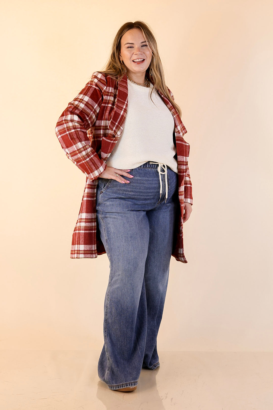Mountain Ranch Long Plaid Jacket in Maroon