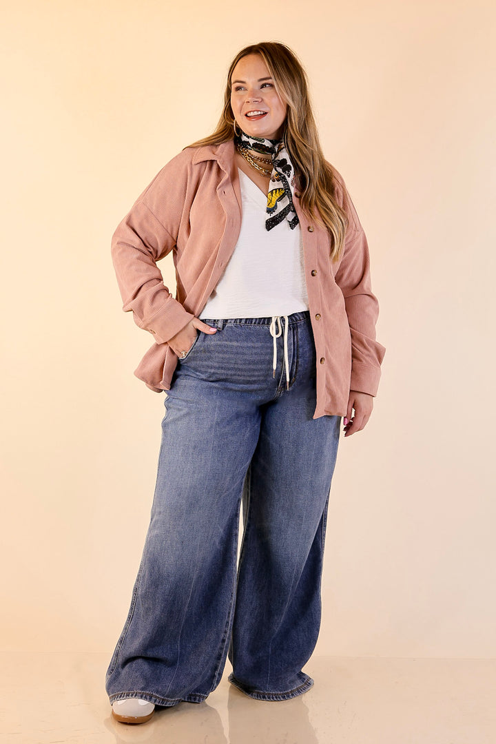 Captivating Cuteness Corduroy Button Up Shacket in Mauve Pink