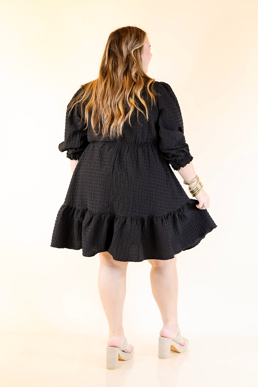 Call Me Captivating Dress with Smocked Waist and Long Sleeves Sleeves in Black
