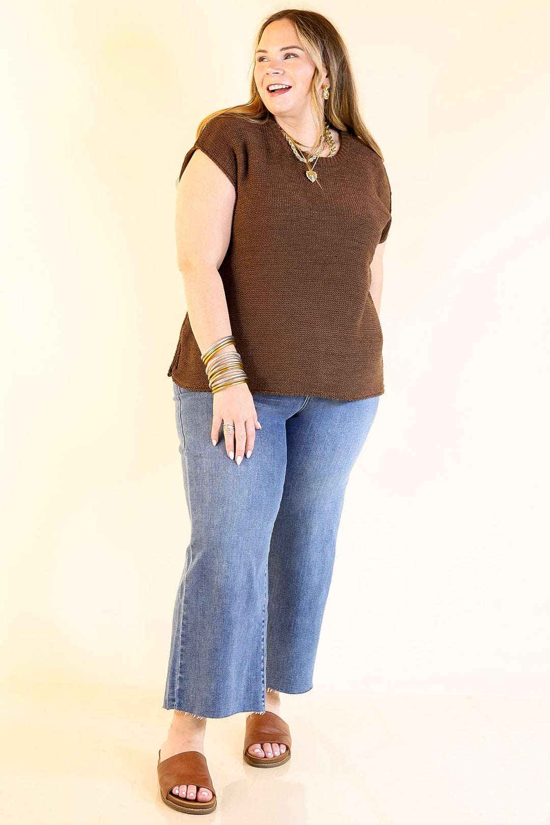 Forever Favorite Oversized Crew Neck Sweater Vest in Brown