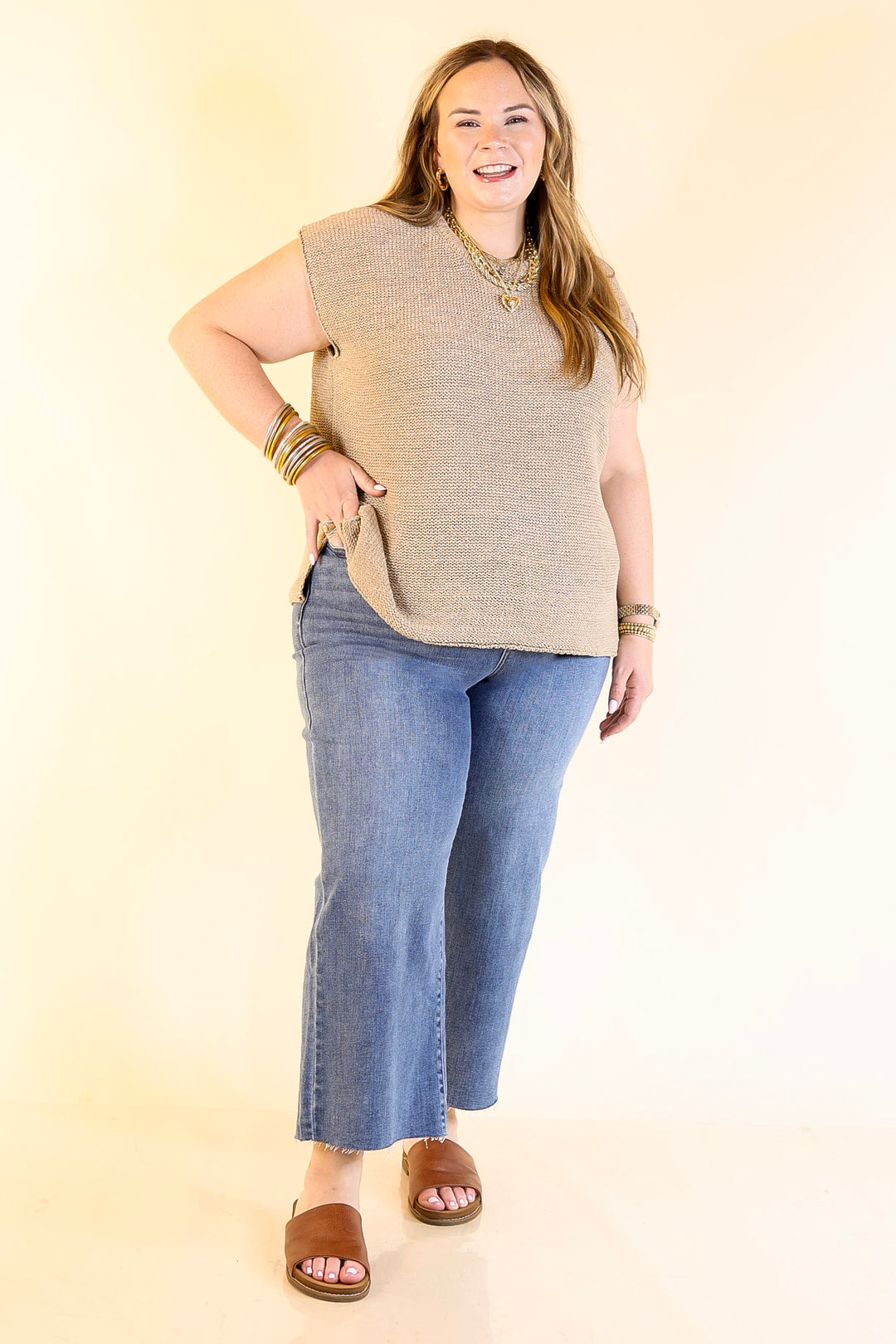 Forever Favorite Oversized Crew Neck Sweater Vest in Light Mocha