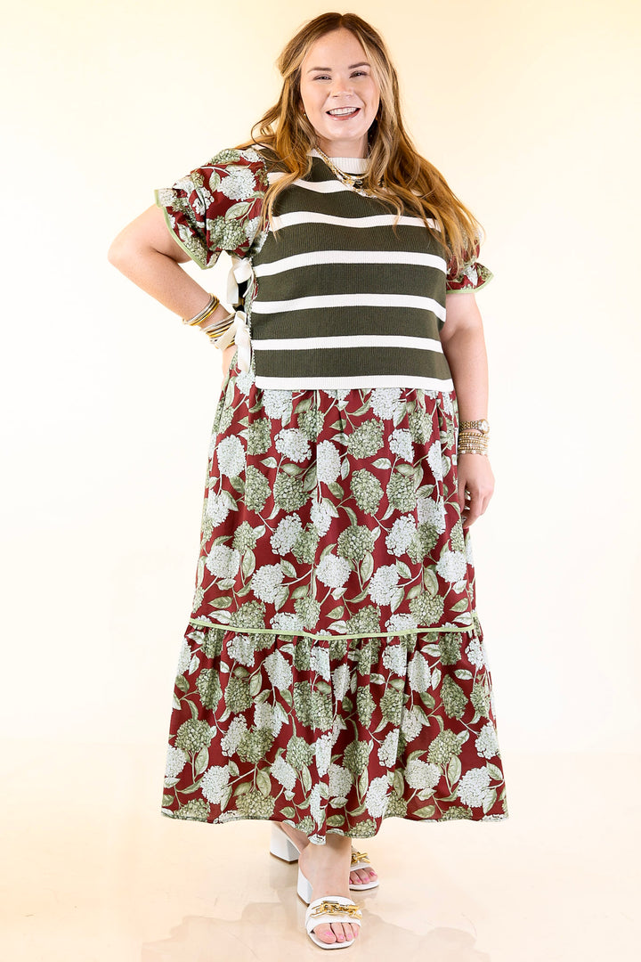 Tied Up in Style Knit Sweater with Side Ties in Olive Green with Off White Stripes