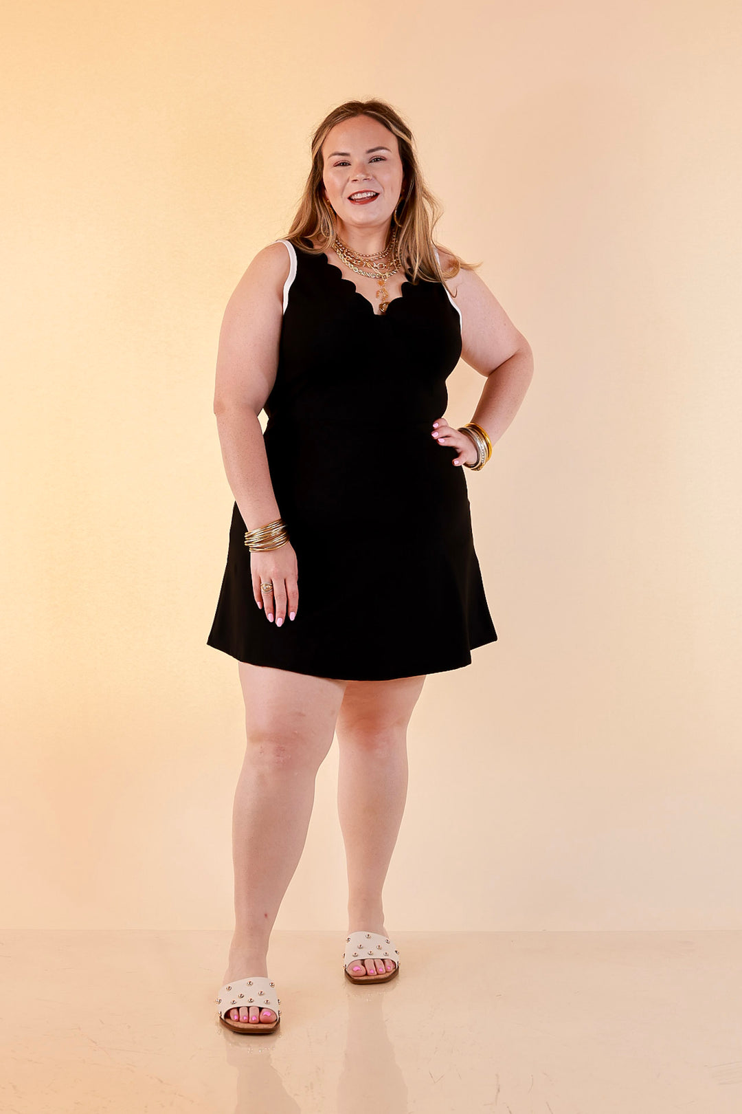 Simply Southern | Country Club Cutie Scalloped Trim Athletic Dress with Shorts Lining in Black