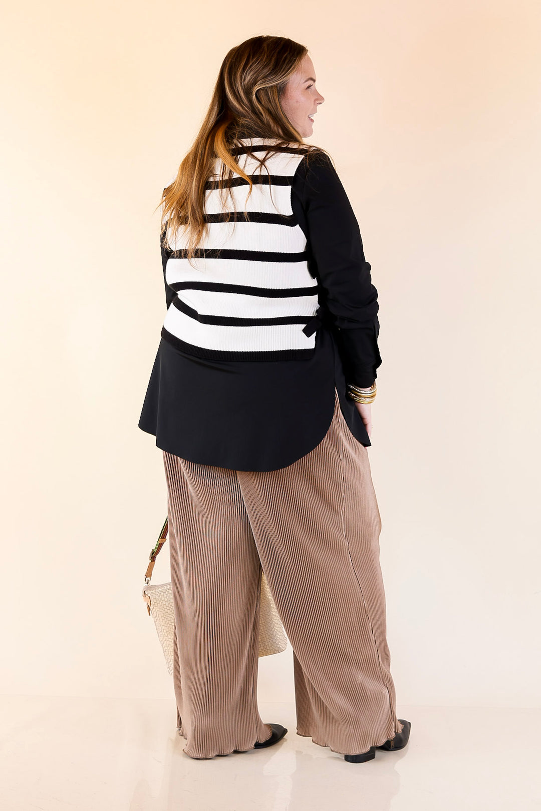 Tied Up in Style Knit Sweater with Side Ties in Off White with Black Stripes