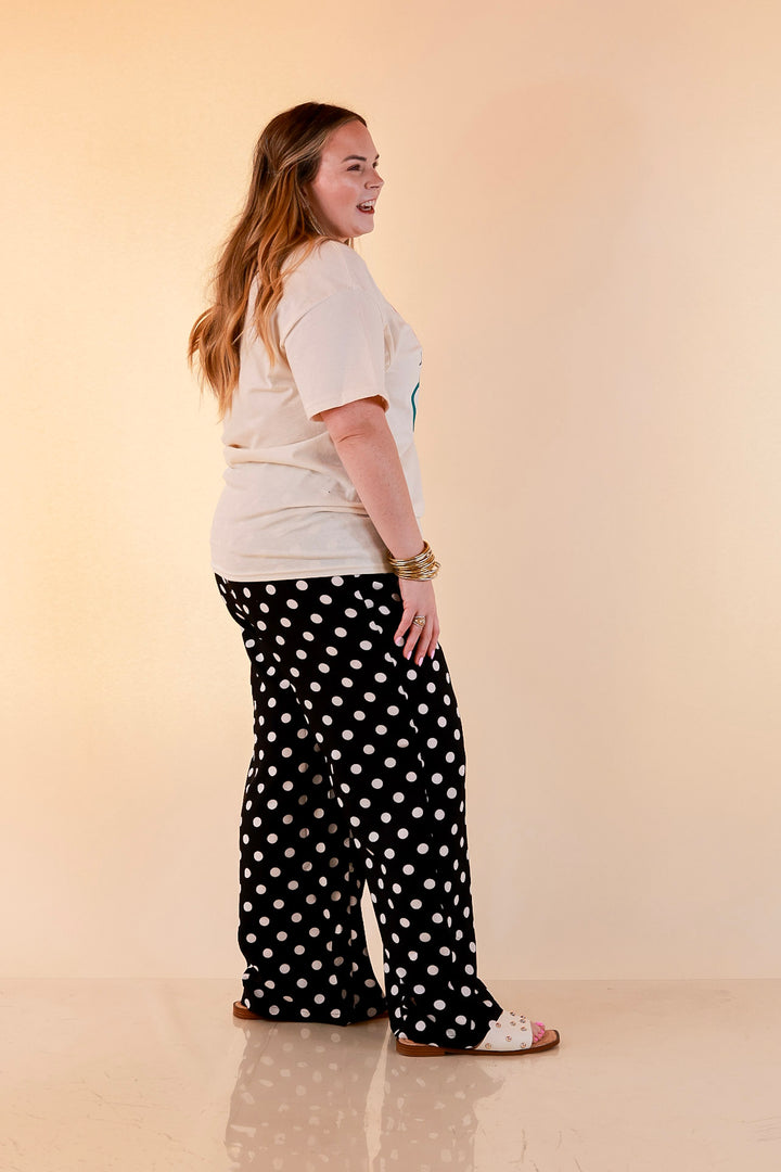 Pairs Well with Others Polka Dot Print Drawstring Pants with Elastic Waistband in Black