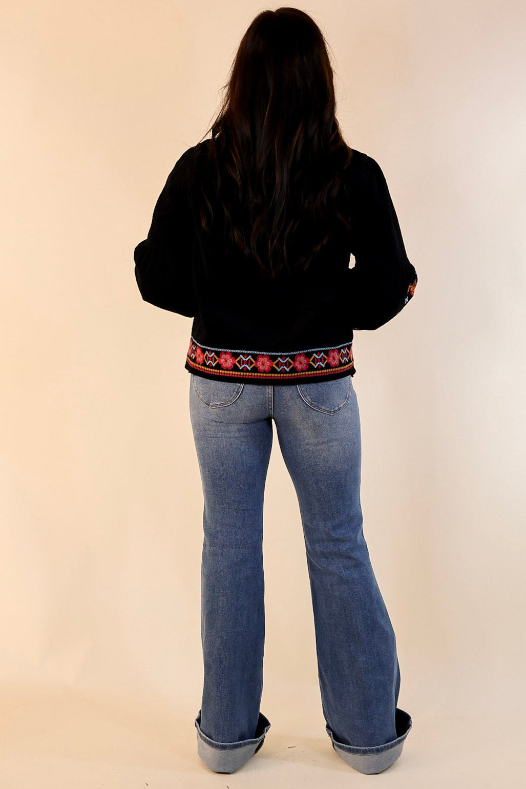 More To Say Corduroy Floral Embroidered Jacket in Black