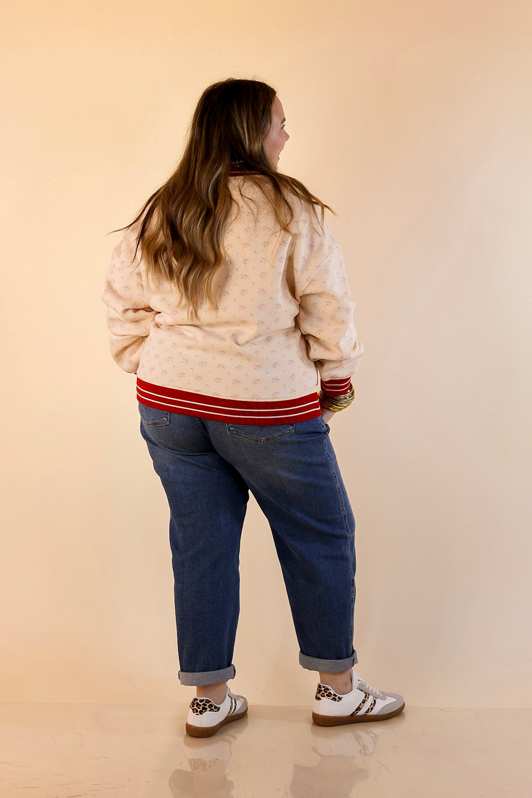 Simply Southern | Holiday Cheer Club Merry & Bright Floral Varsity Sweatshirt in Ivory