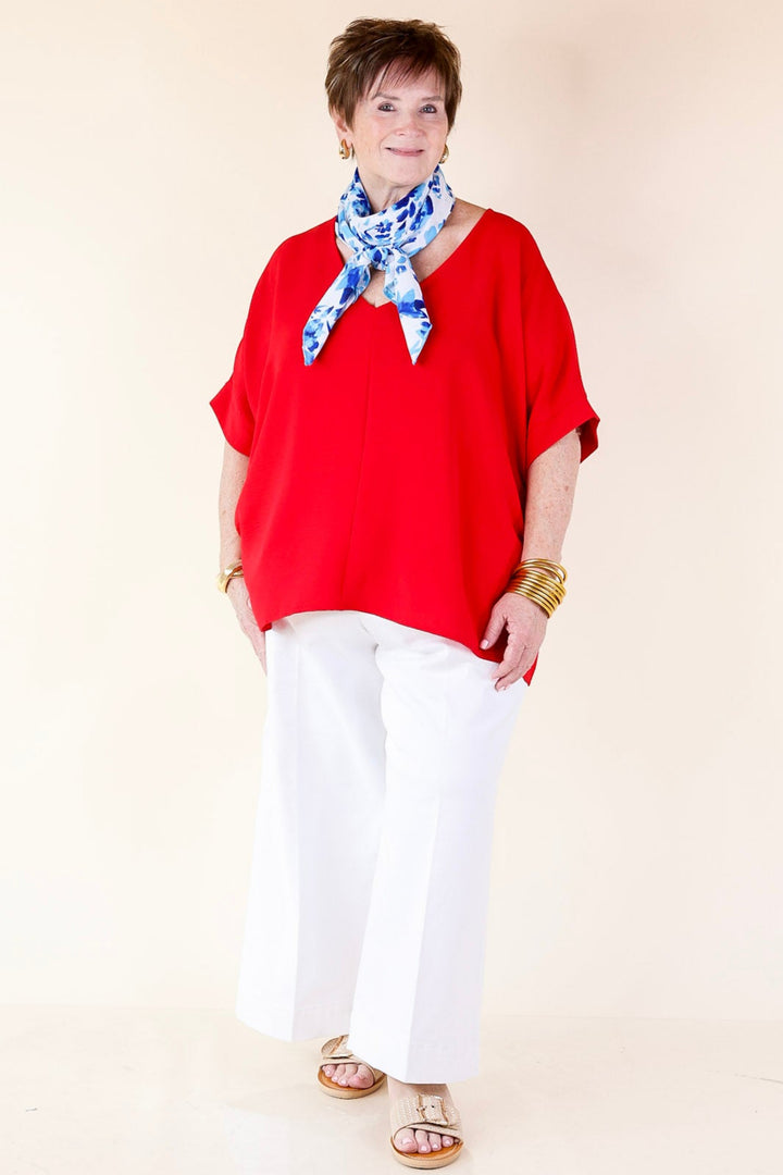 Classically Chic Short Sleeve V Neck Top in Red