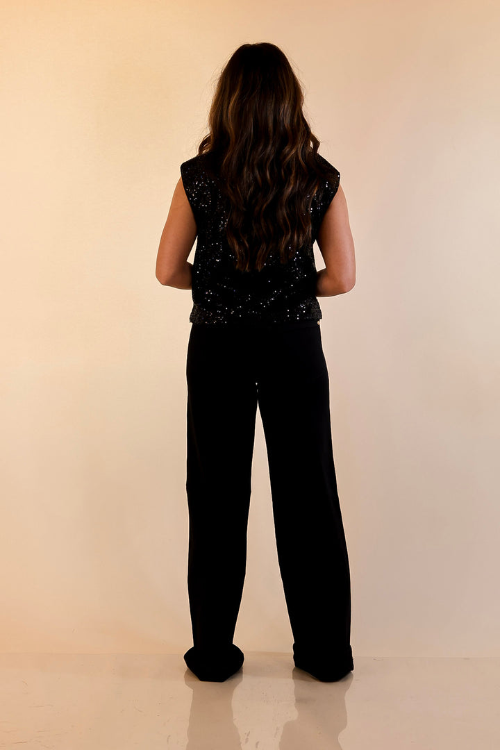 Sequin Sleek Sleeveless Dressy Sequin Top in Black